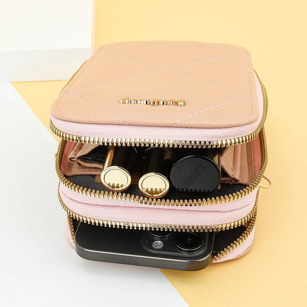 BAELLERRY N0111 Zipper Design PU Leather Crossbody Bag Phone Pouch Shoulder Bag for Travel, Daily Use - Pink - 4