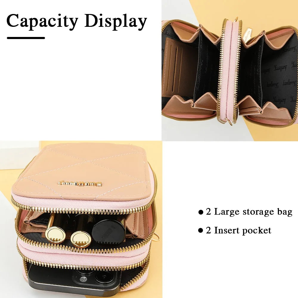 BAELLERRY N0111 Zipper Design PU Leather Crossbody Bag Phone Pouch Shoulder Bag for Travel, Daily Use - Pink - 5