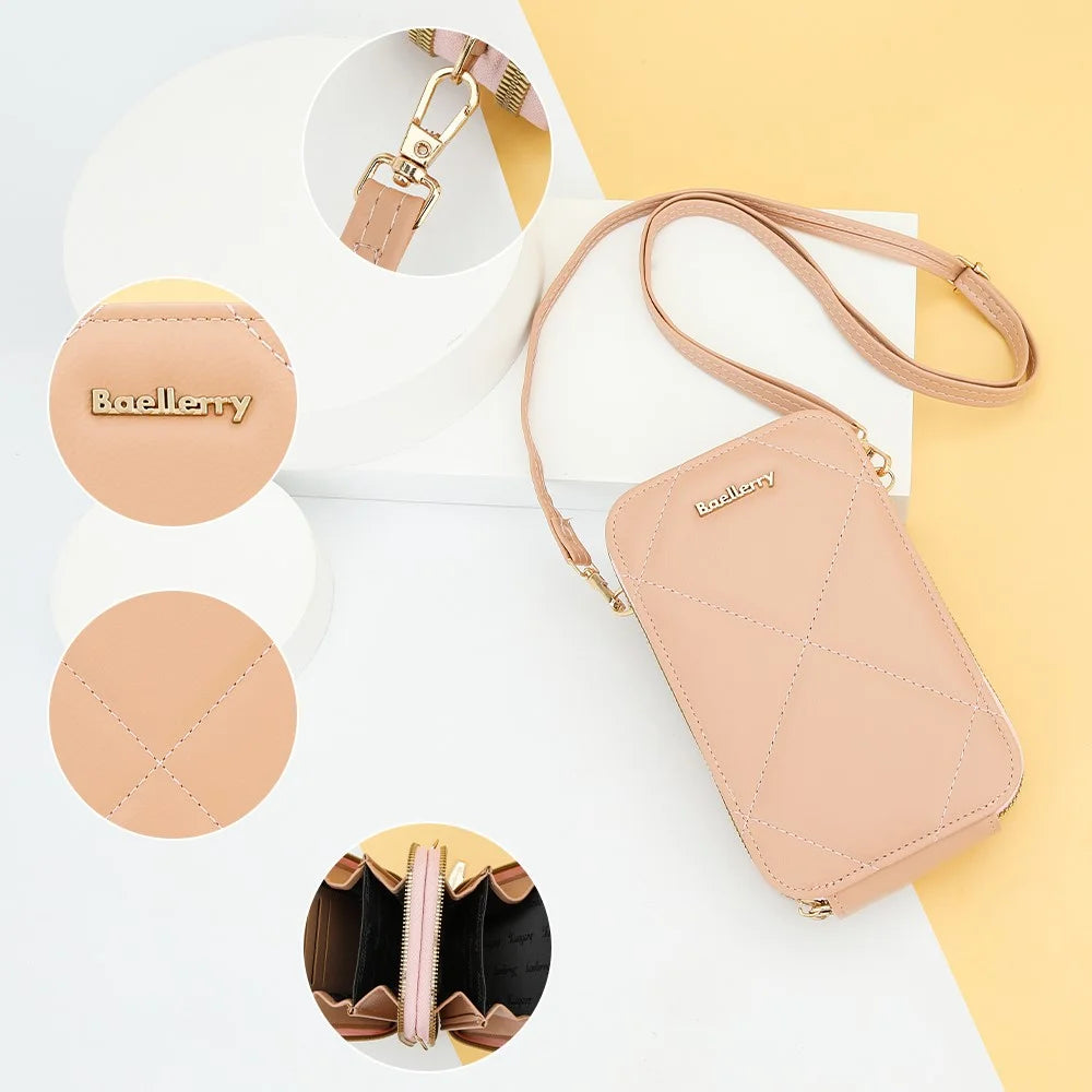 BAELLERRY N0111 Zipper Design PU Leather Crossbody Bag Phone Pouch Shoulder Bag for Travel, Daily Use - Pink - 6