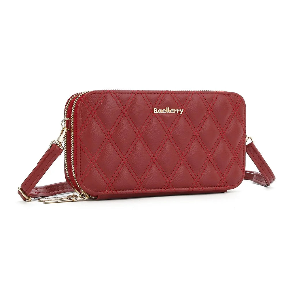 BAELLERRY N0112 Rhombus Grid Stitching Crossbody Bag PU Leather Women's Daypack Shoulder Bag - Red - 1