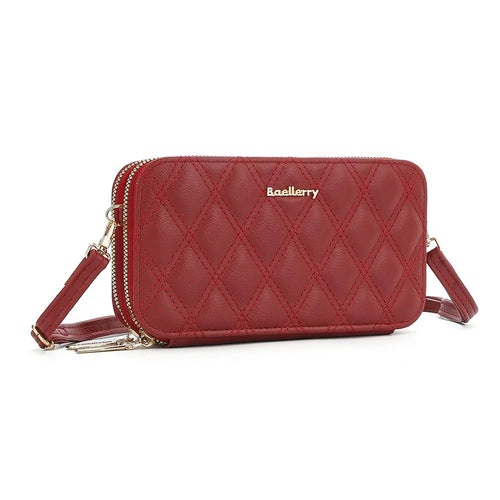 BAELLERRY N0112 Rhombus Grid Stitching Crossbody Bag PU Leather Women's Daypack Shoulder Bag - Red - 1