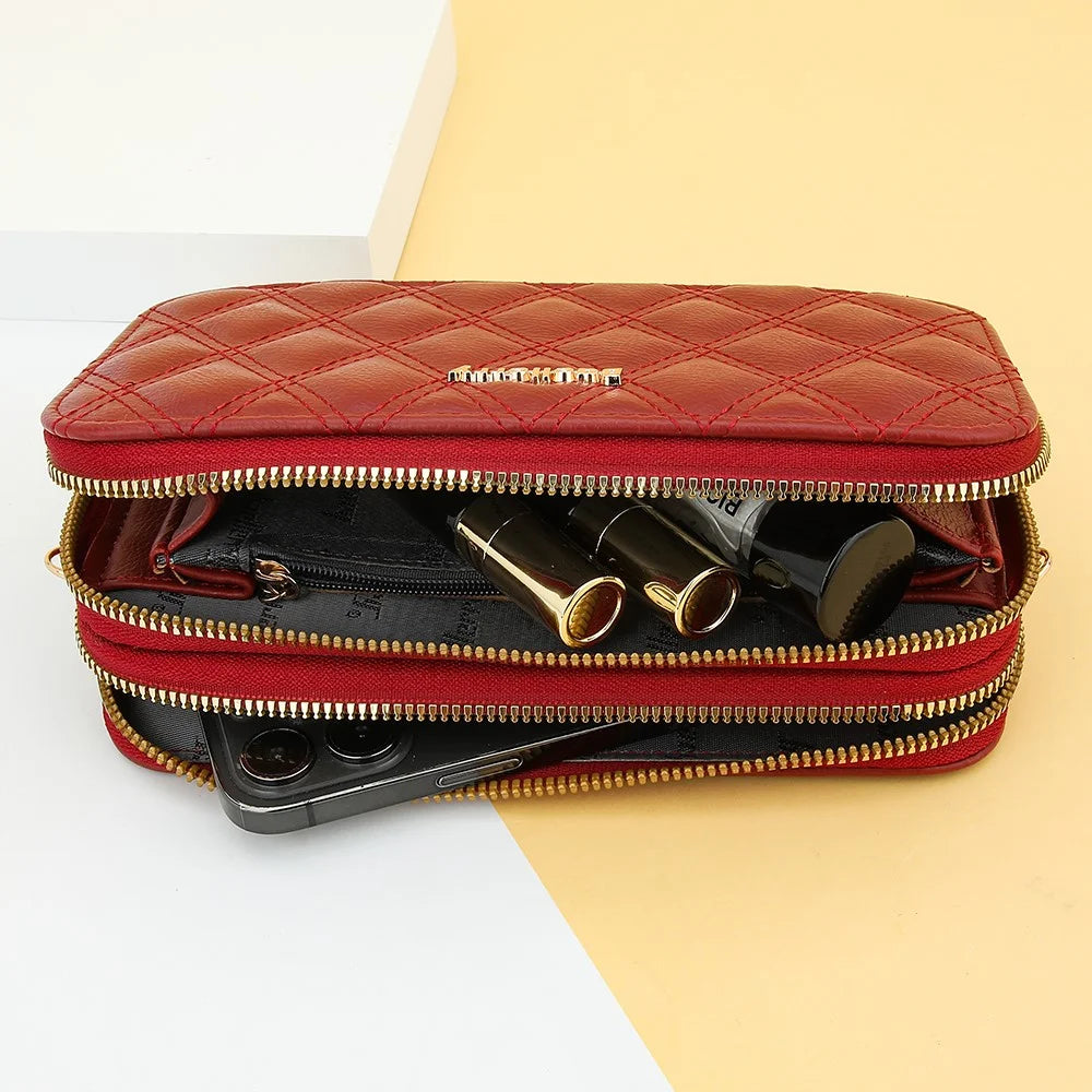 BAELLERRY N0112 Rhombus Grid Stitching Crossbody Bag PU Leather Women's Daypack Shoulder Bag - Red - 4