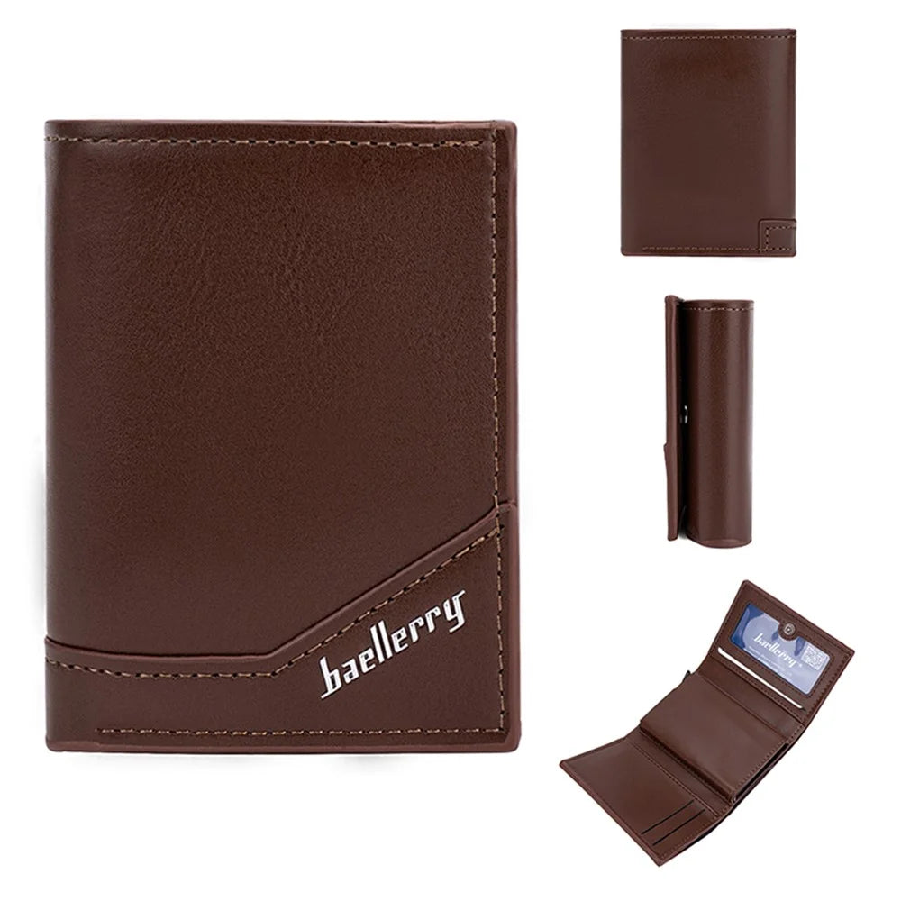 BAELLERRY K9214 Men's Card Holder Case PU Leather+Metal RFID Blocking Wallet with Pop-Up Design - Brown - 1