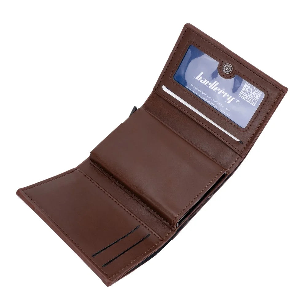 BAELLERRY K9214 Men's Card Holder Case PU Leather+Metal RFID Blocking Wallet with Pop-Up Design - Brown - 3