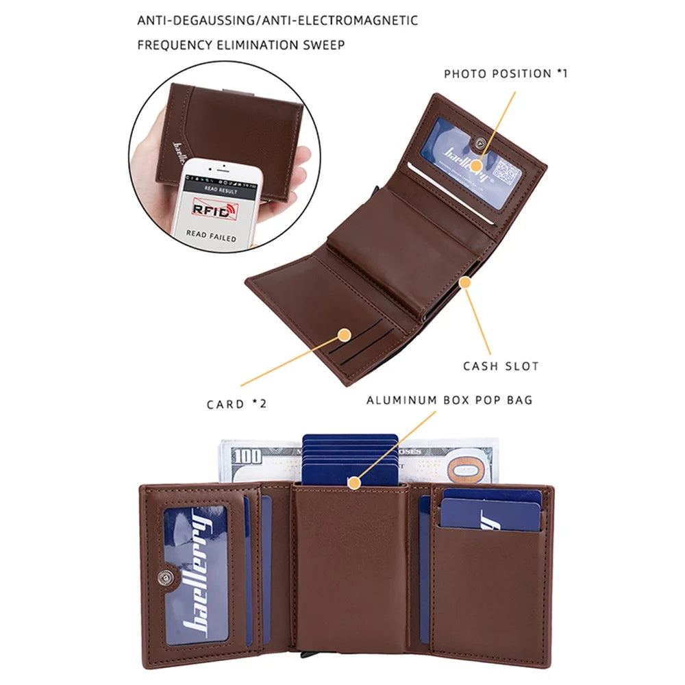 BAELLERRY K9214 Men's Card Holder Case PU Leather+Metal RFID Blocking Wallet with Pop-Up Design - Brown - 4