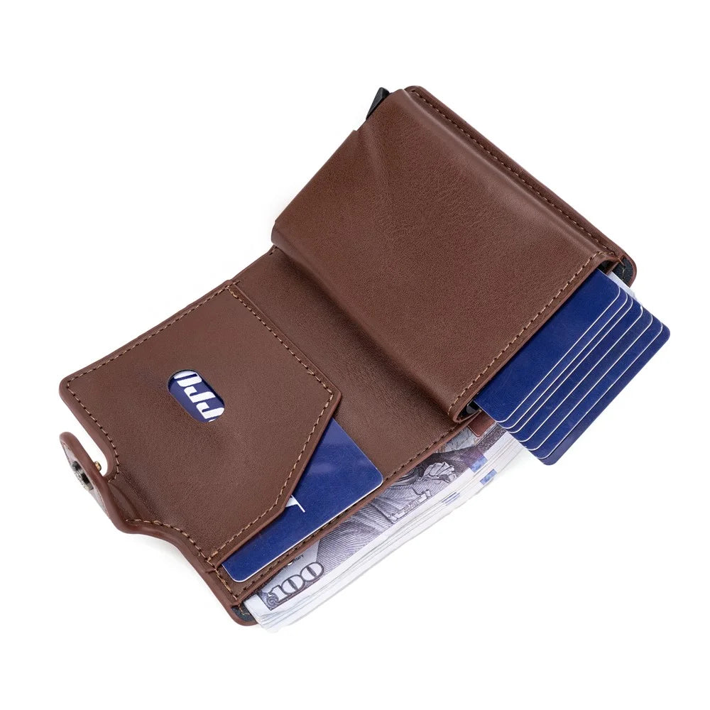 BAELLERRY K9217 PU Leather+Metal Card Holder Case Men's RFID Blocking Wallet Coin Purse Bag Billfold - Brown - 2