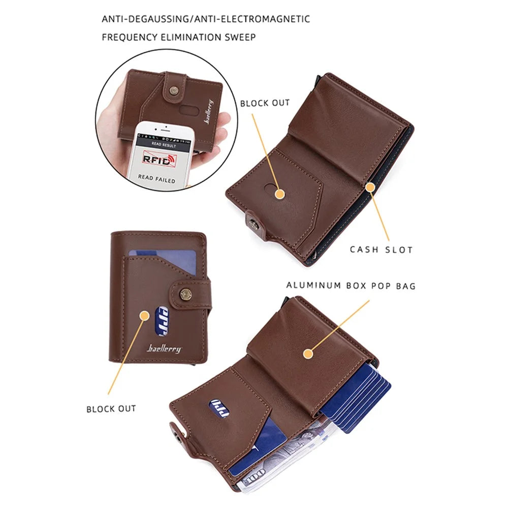 BAELLERRY K9217 PU Leather+Metal Card Holder Case Men's RFID Blocking Wallet Coin Purse Bag Billfold - Brown - 3