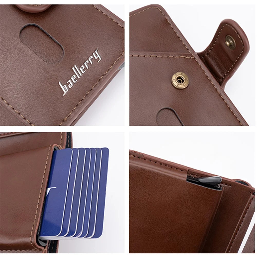 BAELLERRY K9217 PU Leather+Metal Card Holder Case Men's RFID Blocking Wallet Coin Purse Bag Billfold - Brown - 4