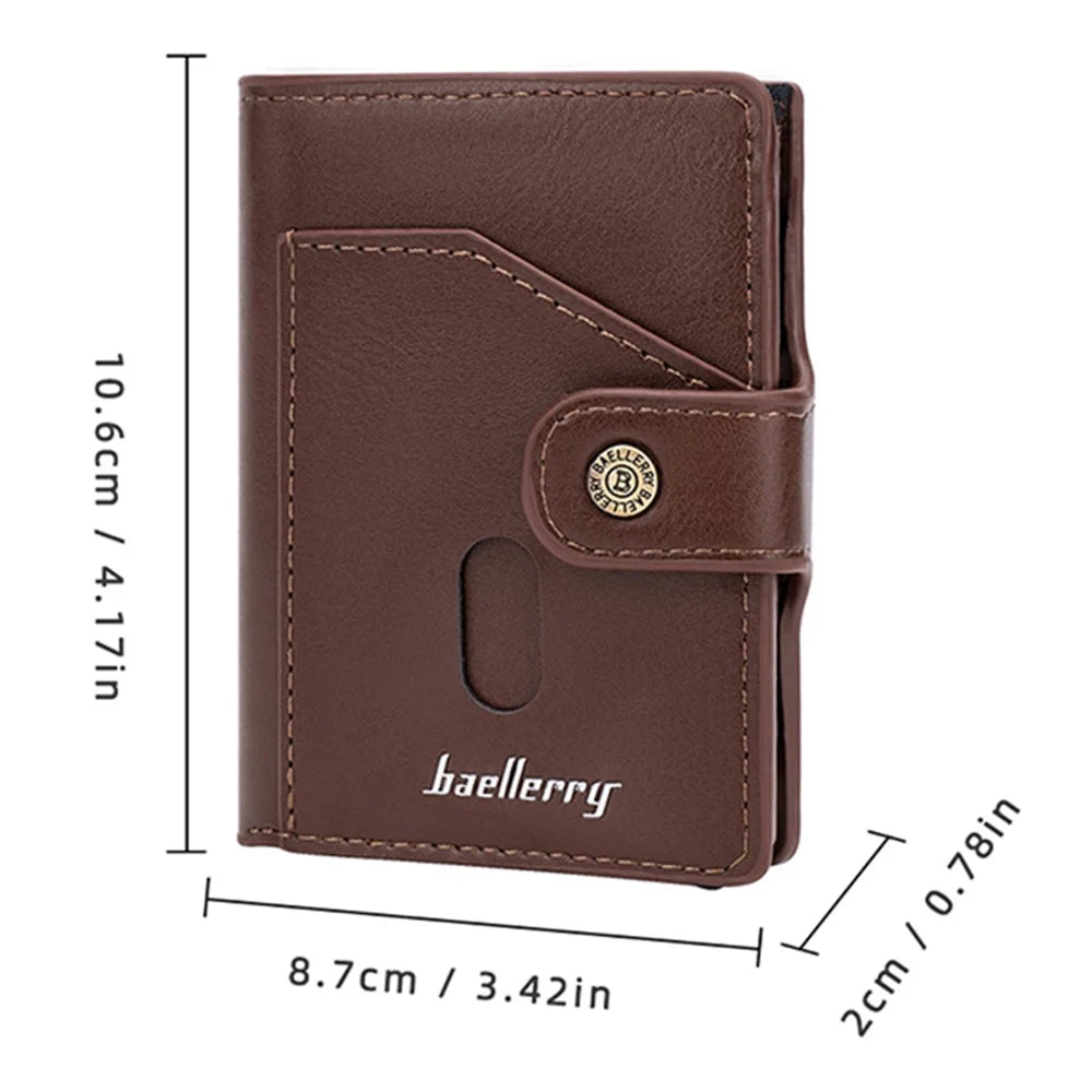 BAELLERRY K9217 PU Leather+Metal Card Holder Case Men's RFID Blocking Wallet Coin Purse Bag Billfold - Brown - 6
