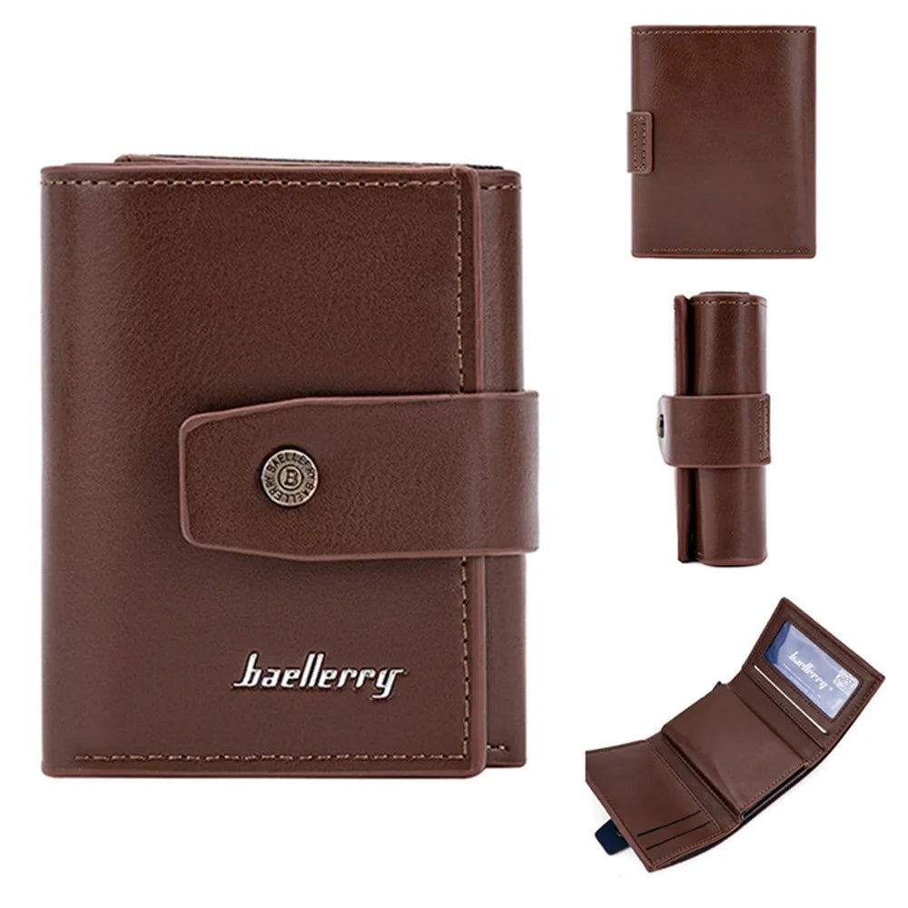 BAELLERRY K9218 RFID Blocking PU Leather Billfold Wallet Aluminum Pop-Up Card Holder - Brown - 1