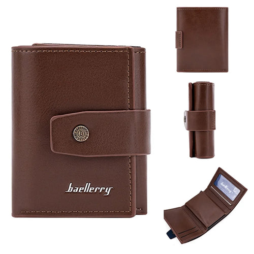 BAELLERRY K9218 RFID Blocking PU Leather Billfold Wallet Aluminum Pop-Up Card Holder - Brown - 1