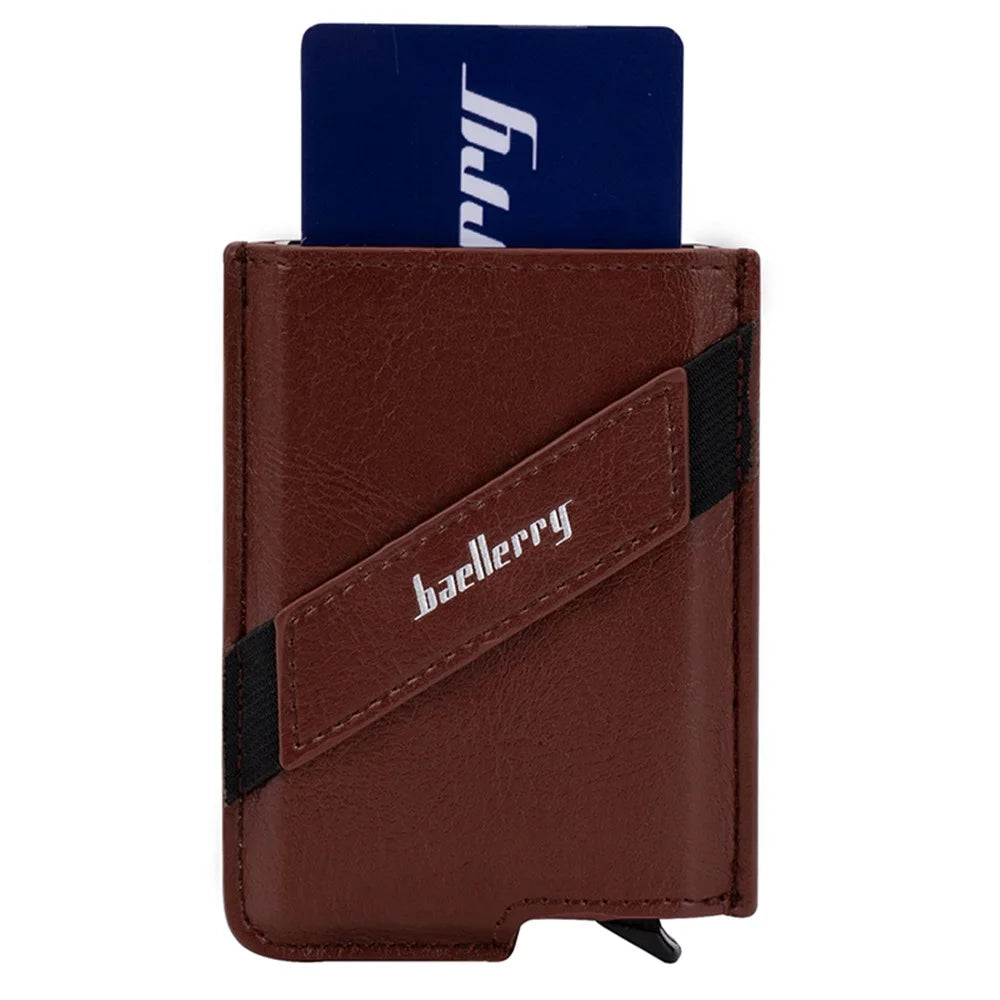 BAELLERRY K9219 Pop-up Men's RFID Blocking Card Holder PU Leather+Metal Card Carrying Case - Brown - 2