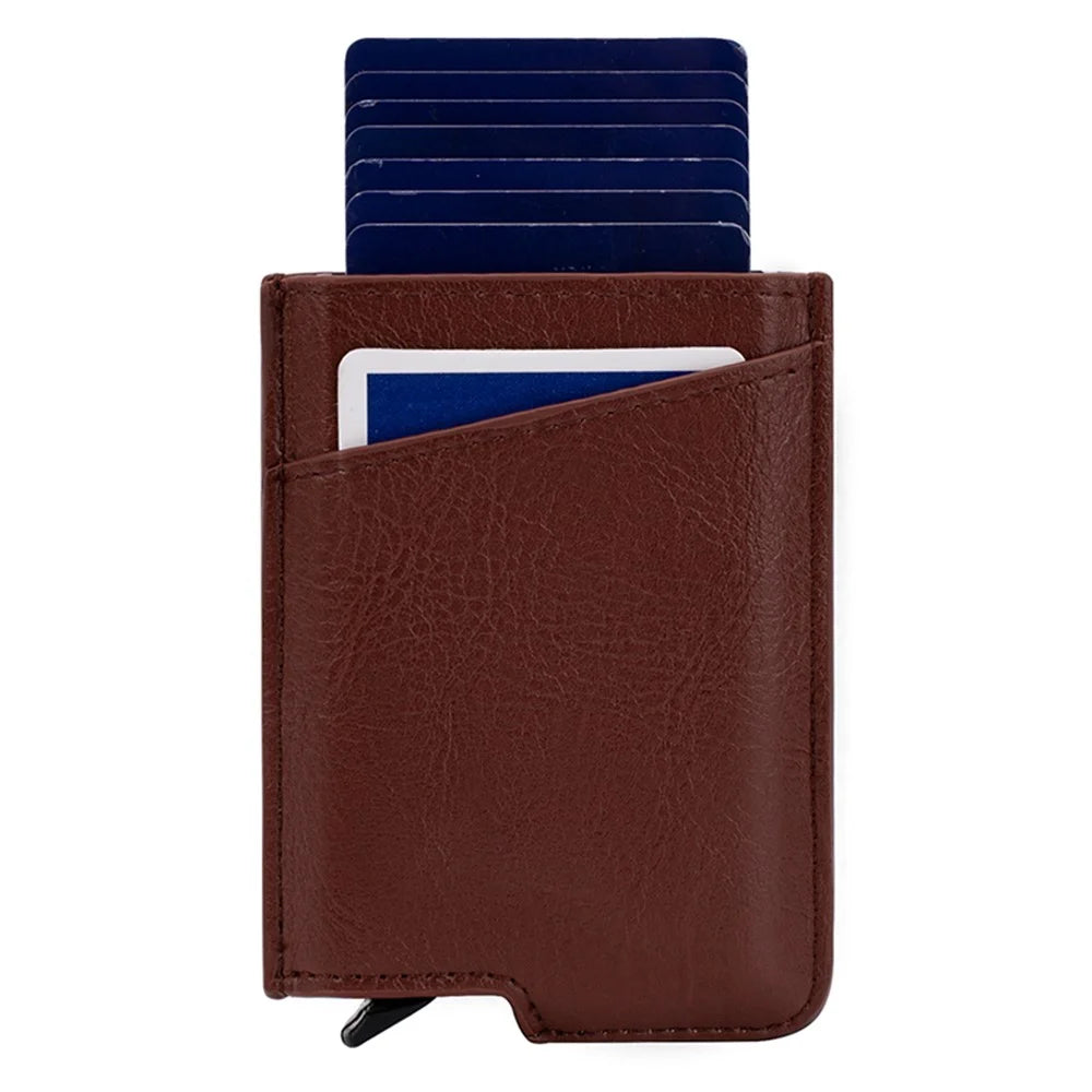 BAELLERRY K9219 Pop-up Men's RFID Blocking Card Holder PU Leather+Metal Card Carrying Case - Brown - 3