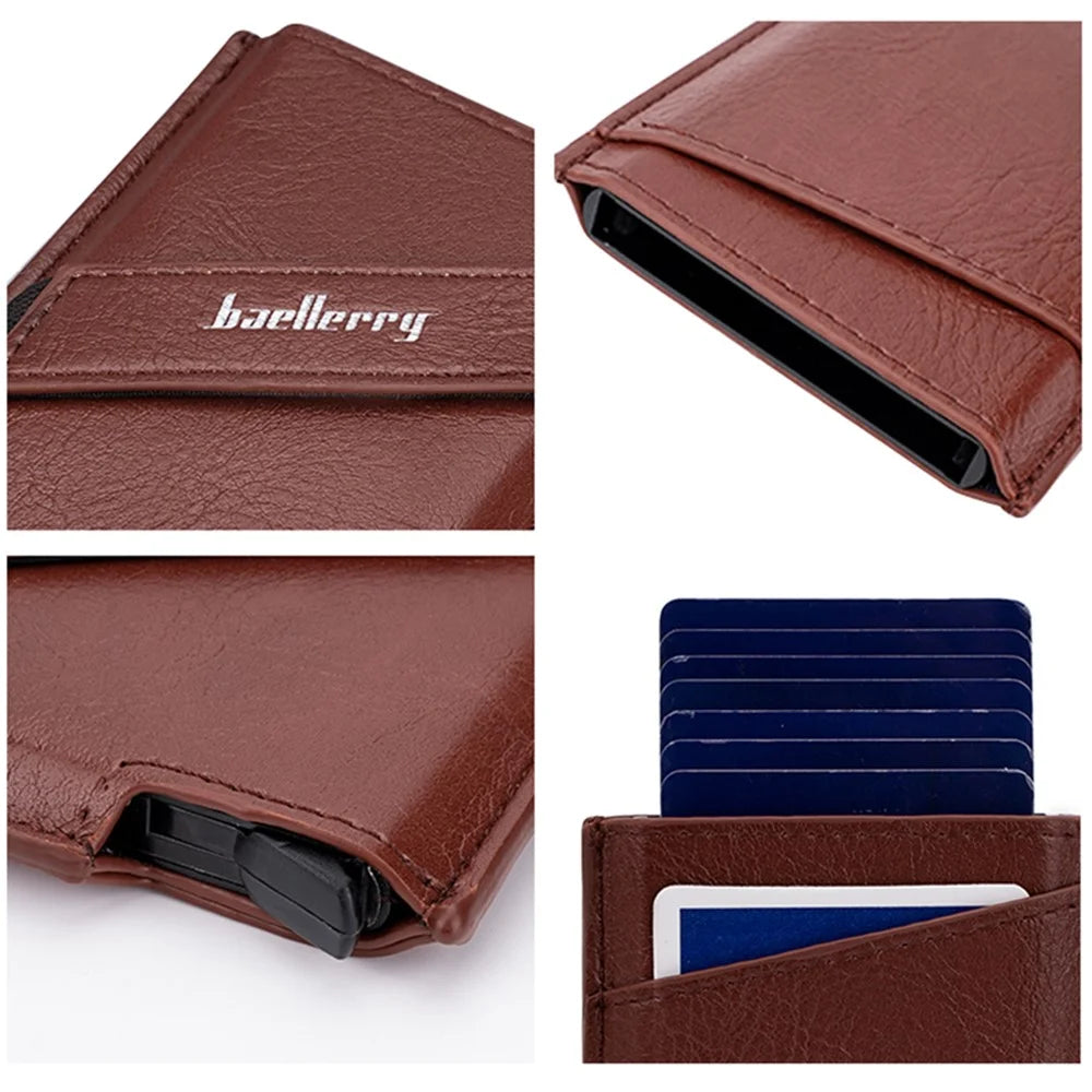 BAELLERRY K9219 Pop-up Men's RFID Blocking Card Holder PU Leather+Metal Card Carrying Case - Brown - 5