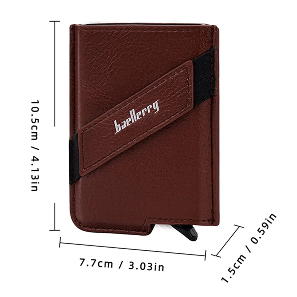 BAELLERRY K9219 Pop-up Men's RFID Blocking Card Holder PU Leather+Metal Card Carrying Case - Brown - 7