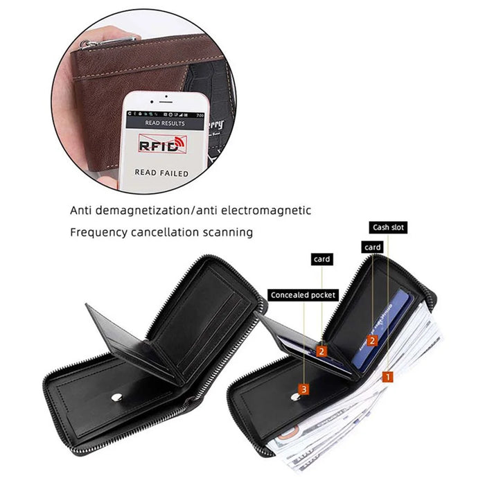 BAELLERRY D5103 Splicing Design Card Holder Coin Purse Men's RFID Blocking Wallet PU Leather Billfold - Coffee - 3