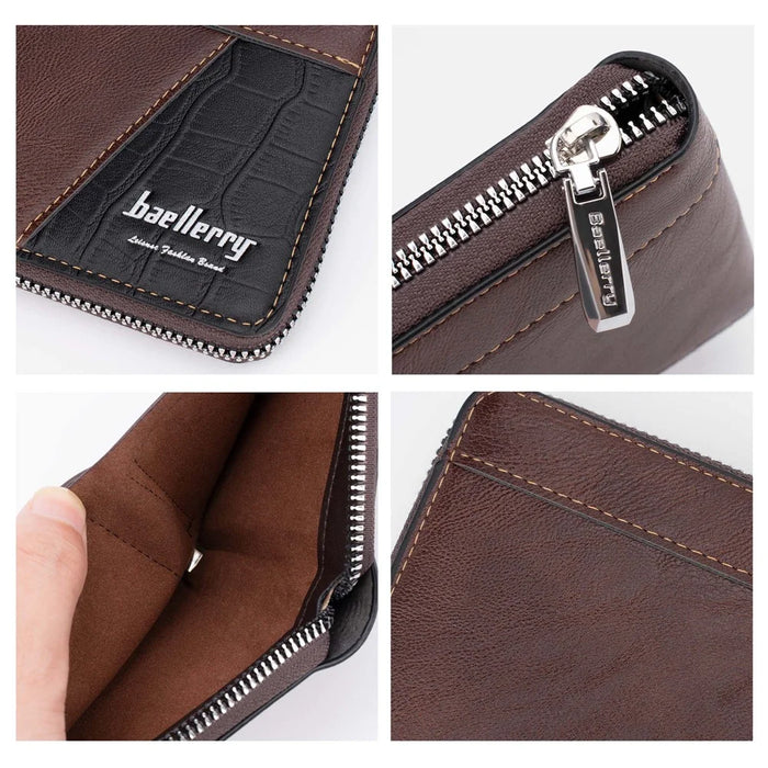 BAELLERRY D5103 Splicing Design Card Holder Coin Purse Men's RFID Blocking Wallet PU Leather Billfold - Coffee - 4
