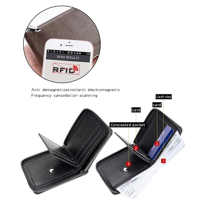 BAELLERRY D5107 Men's Retro RFID Blocking Wallet Zipper PU Leather Card Holder Billfold - Black - 3