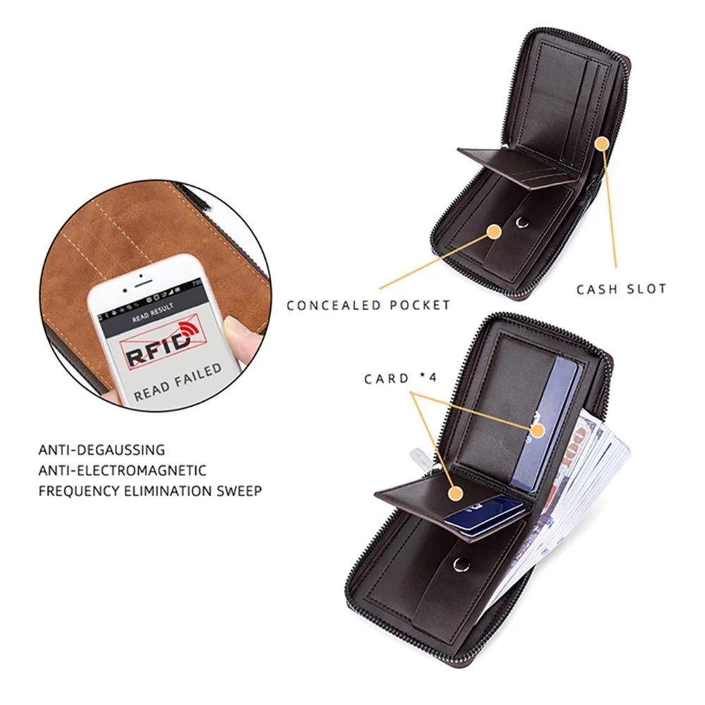 BAELLERRY D5109 PU Leather Zippered Wallet for Men RFID Blocking Card Slot Coin Purse Clutch Bag - Coffee - 3