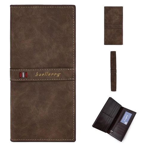 BAELLERRY C3023 PU Leather Long Wallet Men's Phone Storage Bag Card Holder Zipper Billfold Purse - Brown - 1