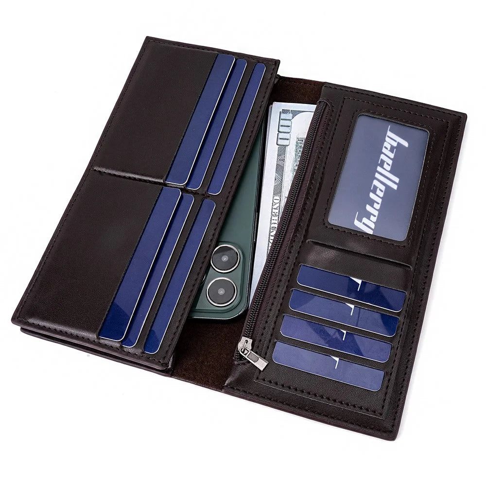 BAELLERRY C3023 PU Leather Long Wallet Men's Phone Storage Bag Card Holder Zipper Billfold Purse - Brown - 2