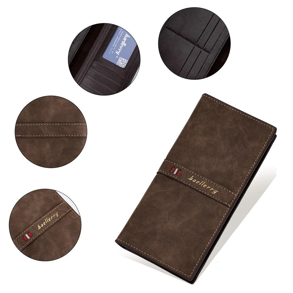 BAELLERRY C3023 PU Leather Long Wallet Men's Phone Storage Bag Card Holder Zipper Billfold Purse - Brown - 4