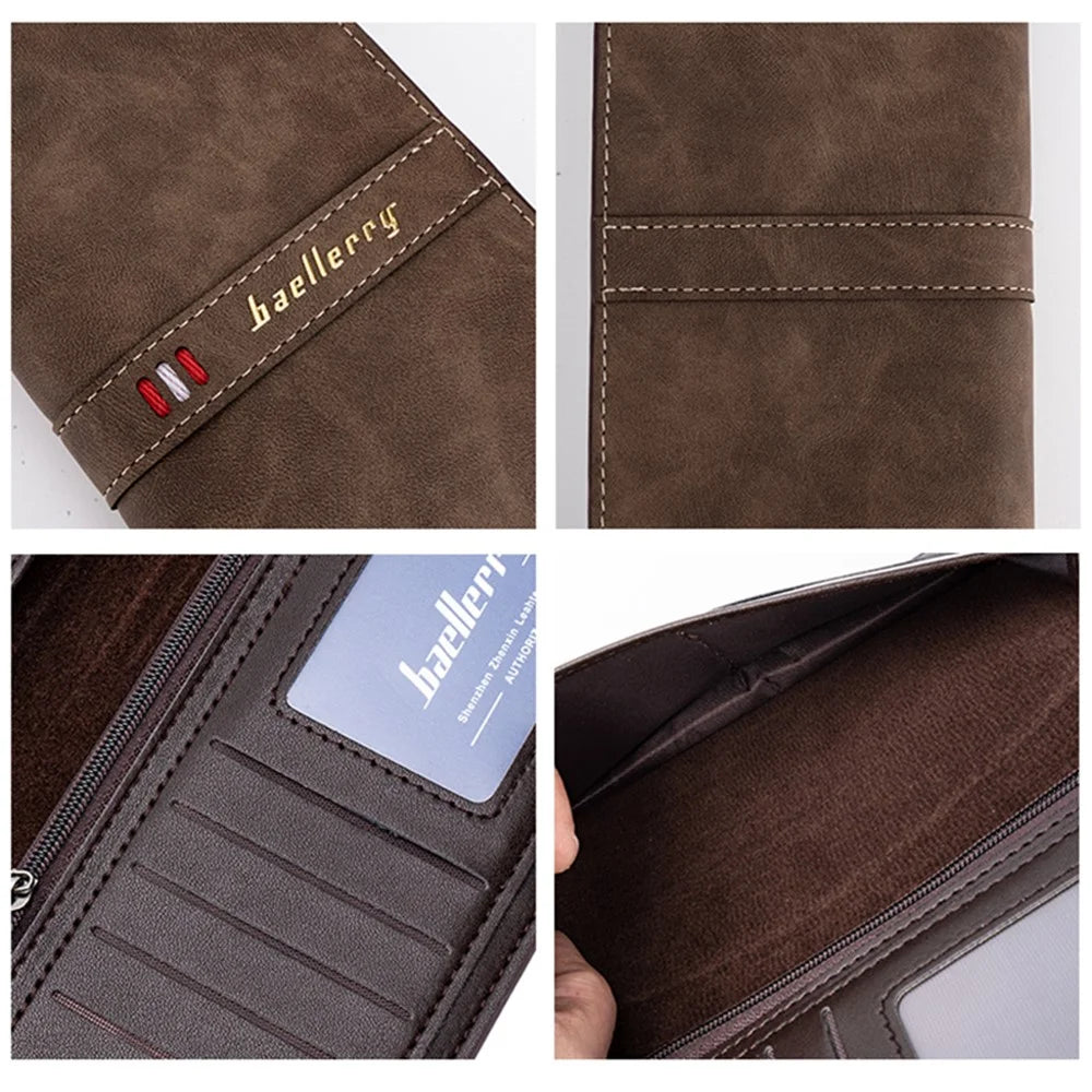 BAELLERRY C3023 PU Leather Long Wallet Men's Phone Storage Bag Card Holder Zipper Billfold Purse - Brown - 5