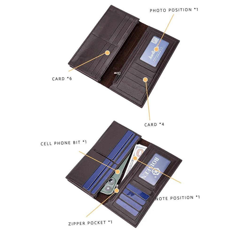 BAELLERRY C3024 Ultra-thin Long Wallet for Men, PU Leather Phone Storage Bag Card Holder Billfold Purse - Coffee - 3