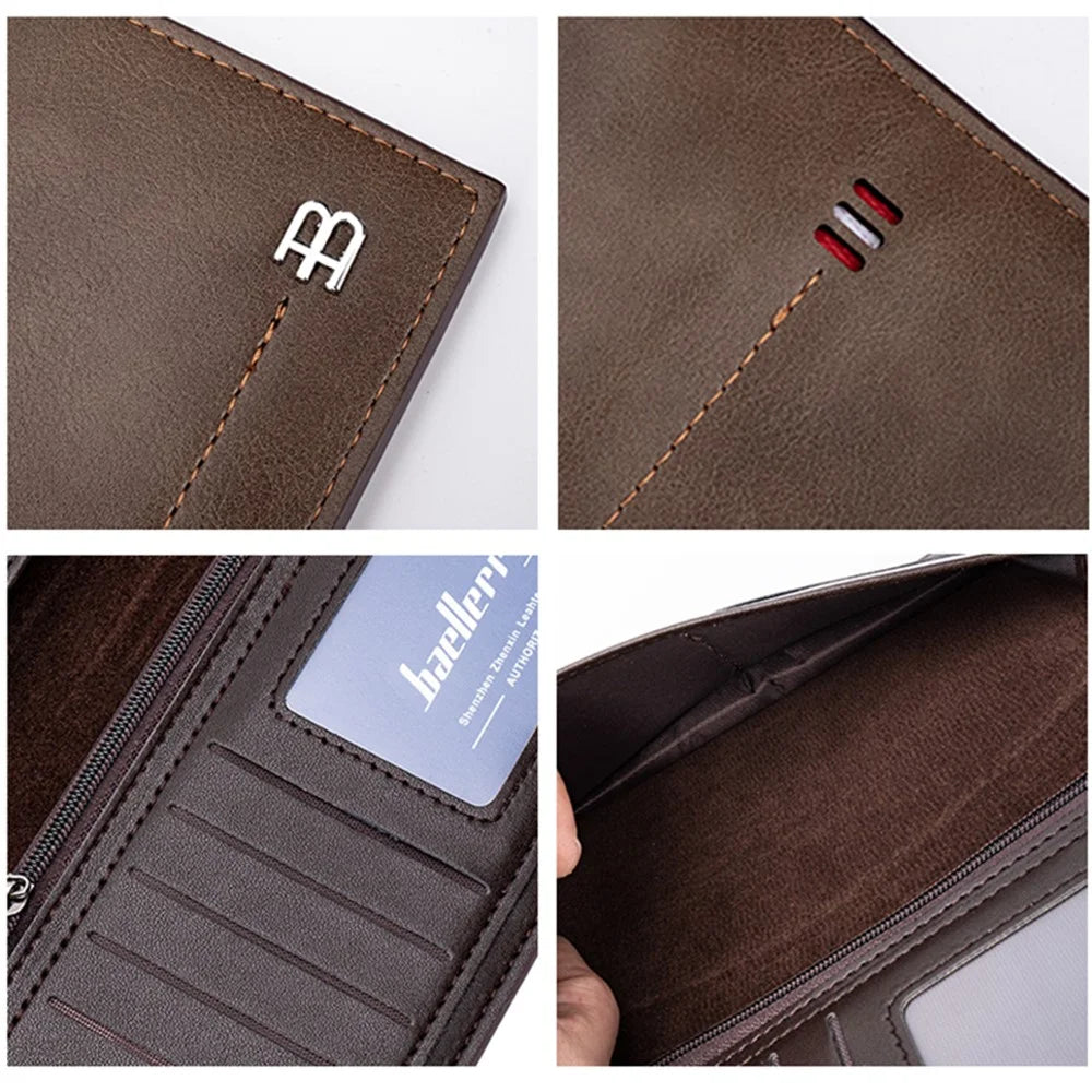 BAELLERRY C3024 Ultra-thin Long Wallet for Men, PU Leather Phone Storage Bag Card Holder Billfold Purse - Coffee - 6