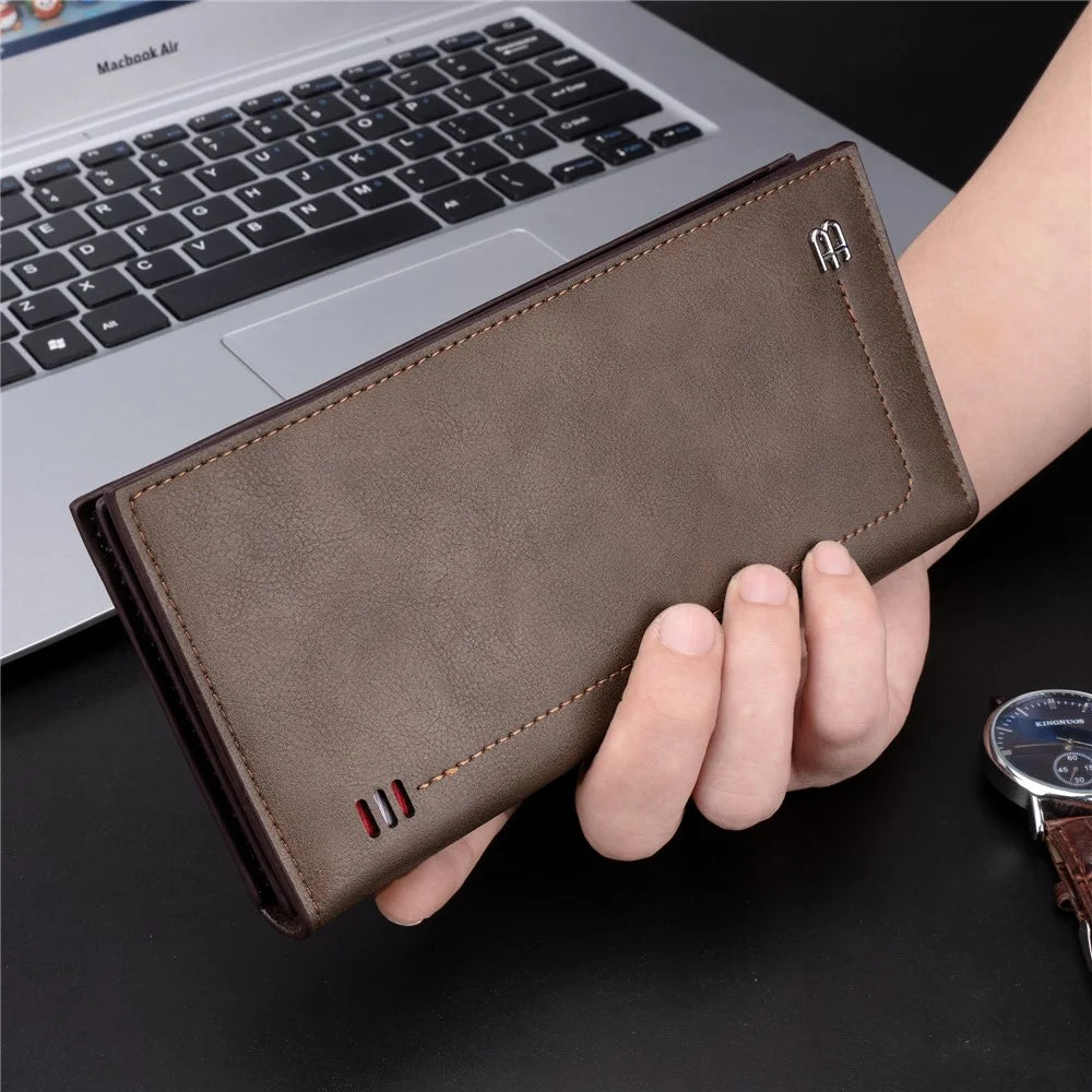 BAELLERRY C3024 Ultra-thin Long Wallet for Men, PU Leather Phone Storage Bag Card Holder Billfold Purse - Coffee - 7