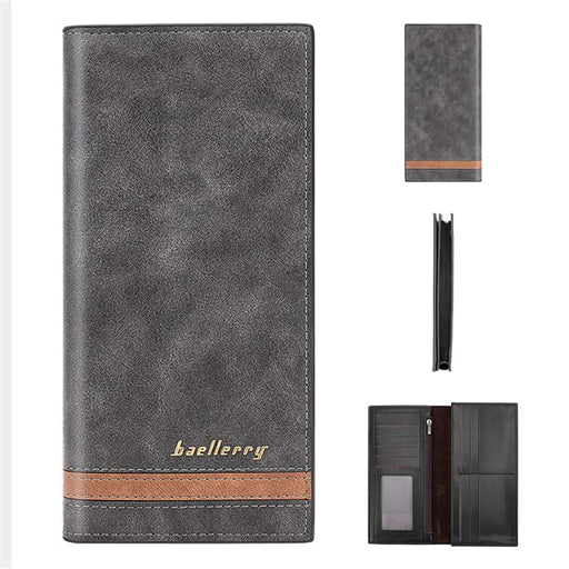 BAELLERRY C3025 Matte Long Wallet for Men, Card Holder Billfold PU Leather Phone Storage Pouch - Black - 1