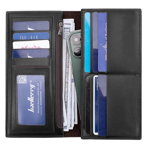 BAELLERRY C3025 Matte Long Wallet for Men, Card Holder Billfold PU Leather Phone Storage Pouch - Black - 2