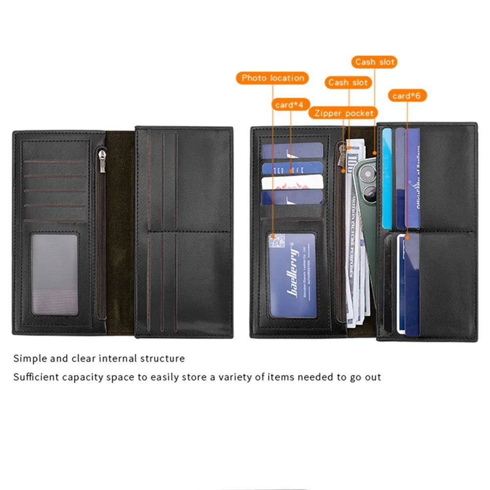 BAELLERRY C3025 Matte Long Wallet for Men, Card Holder Billfold PU Leather Phone Storage Pouch - Black - 3