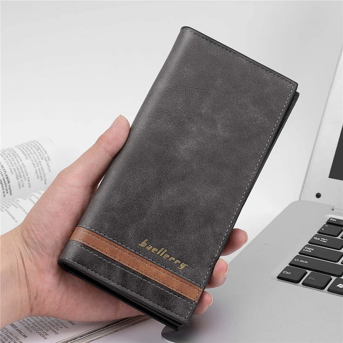 BAELLERRY C3025 Matte Long Wallet for Men, Card Holder Billfold PU Leather Phone Storage Pouch - Black - 5