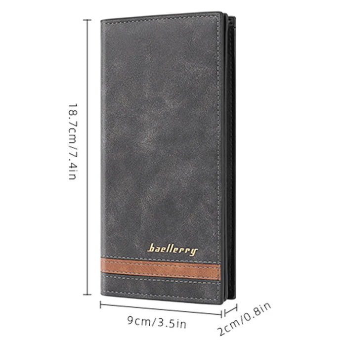 BAELLERRY C3025 Matte Long Wallet for Men, Card Holder Billfold PU Leather Phone Storage Pouch - Black - 6