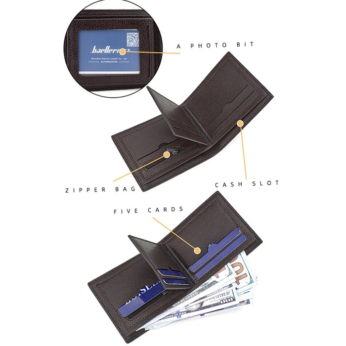 BAELLERRY D3034 Men's Retro RFID Blocking Wallet Card Holder Coin Purse Bag PU Leather Billfold - Brown - 3
