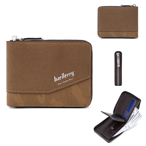 BAELLERRY D5106 Men's Retro RFID Blocking Wallet Card Holder Coin Purse Bag Zipper PU Leather Billfold - Light Brown - 1