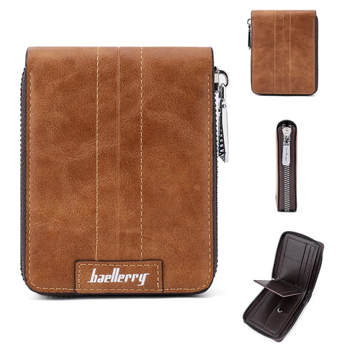 BAELLERRY D5105 Men's RFID Blocking Wallet Zipper PU Leather Card Holder Coin Purse Bag Billfold - Light Brown - 1