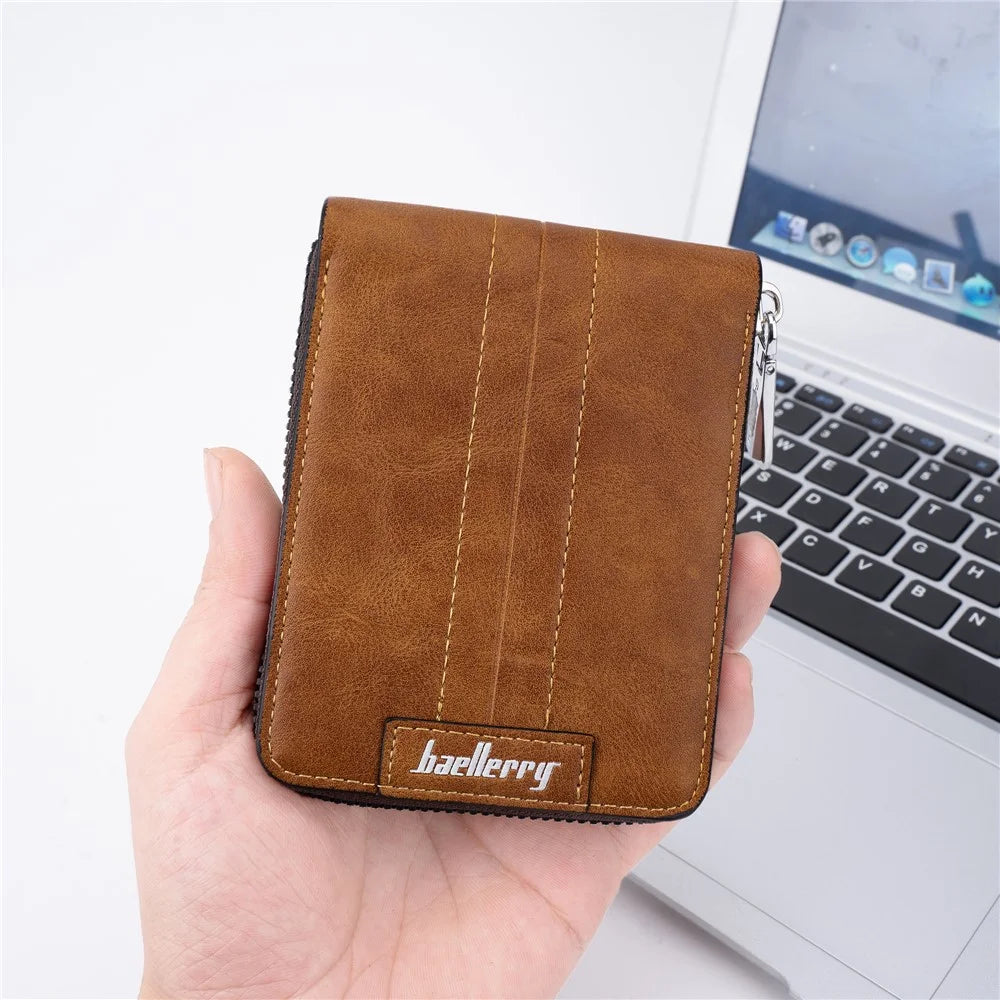 BAELLERRY D5105 Men's RFID Blocking Wallet Zipper PU Leather Card Holder Coin Purse Bag Billfold - Light Brown - 6