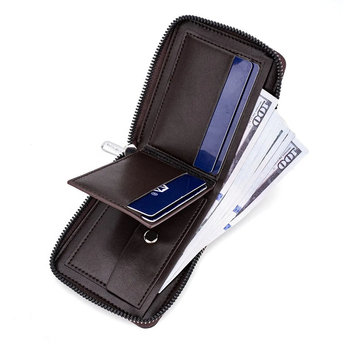BAELLERRY D5102 PU Leather Card Holder Billfold Men's Retro RFID Blocking Zipper Wallet - Light Brown - 2