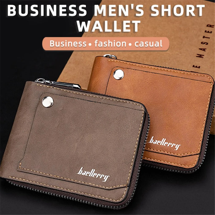 BAELLERRY D5102 PU Leather Card Holder Billfold Men's Retro RFID Blocking Zipper Wallet - Light Brown - 3
