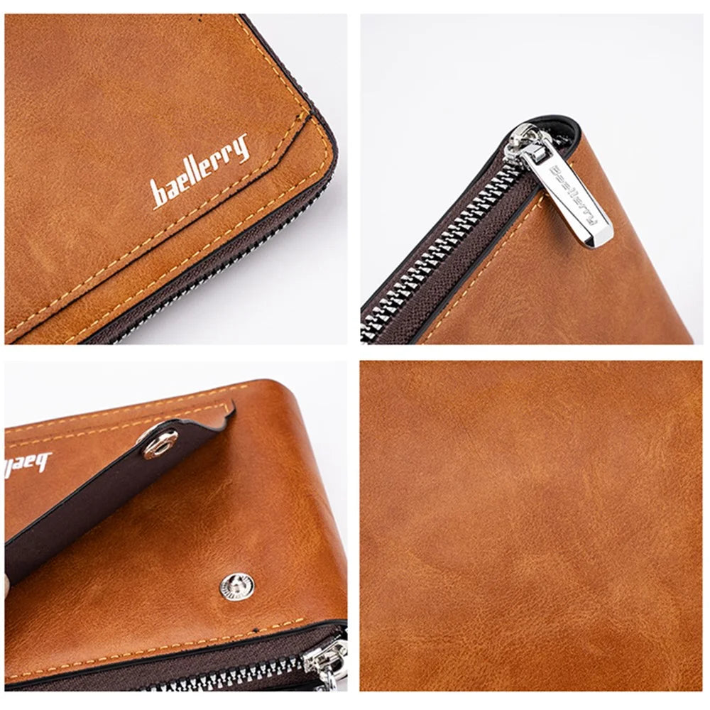 BAELLERRY D5102 PU Leather Card Holder Billfold Men's Retro RFID Blocking Zipper Wallet - Light Brown - 5