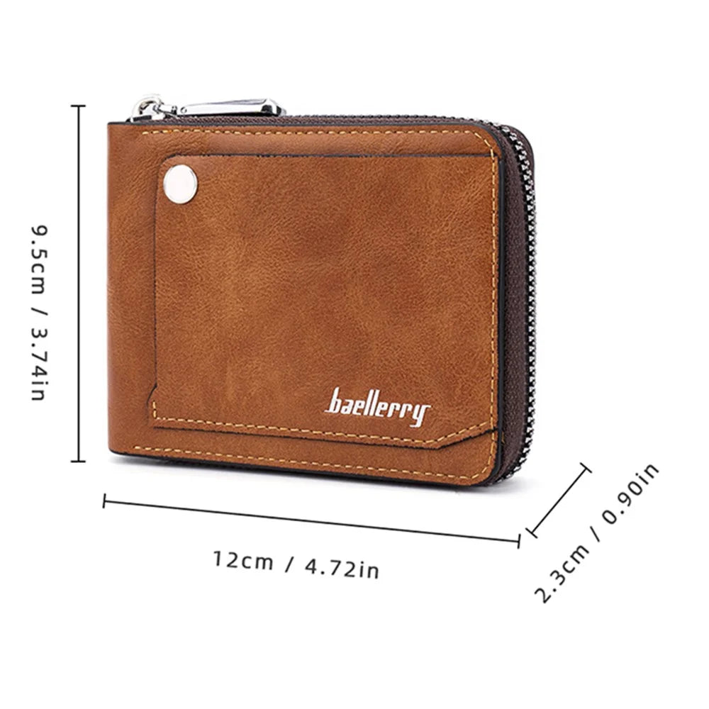 BAELLERRY D5102 PU Leather Card Holder Billfold Men's Retro RFID Blocking Zipper Wallet - Light Brown - 7