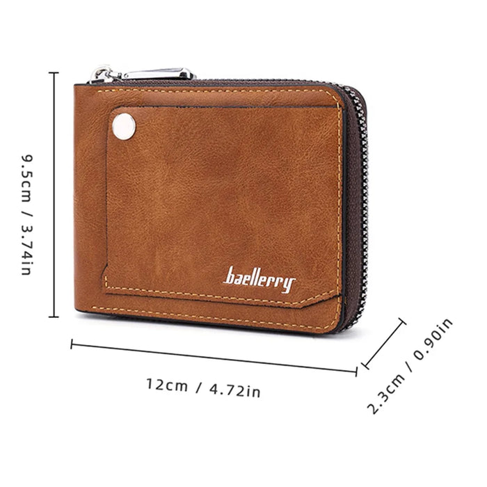 BAELLERRY D5102 PU Leather Card Holder Billfold Men's Retro RFID Blocking Zipper Wallet - Light Brown - 7