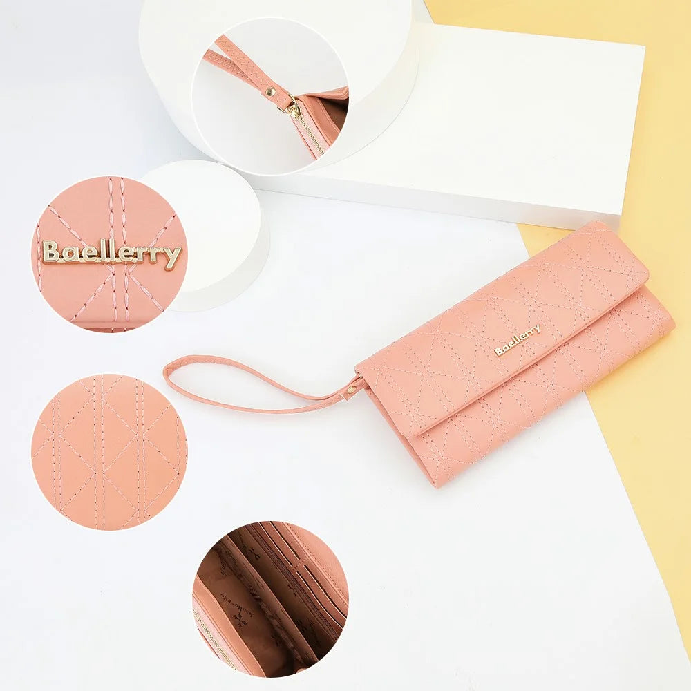 BAELLERRY N8918 Women's Clutch Bag PU Leather Wristlet Wallet Card Carrying Purse Keys Phone Organizer - Pink - 6