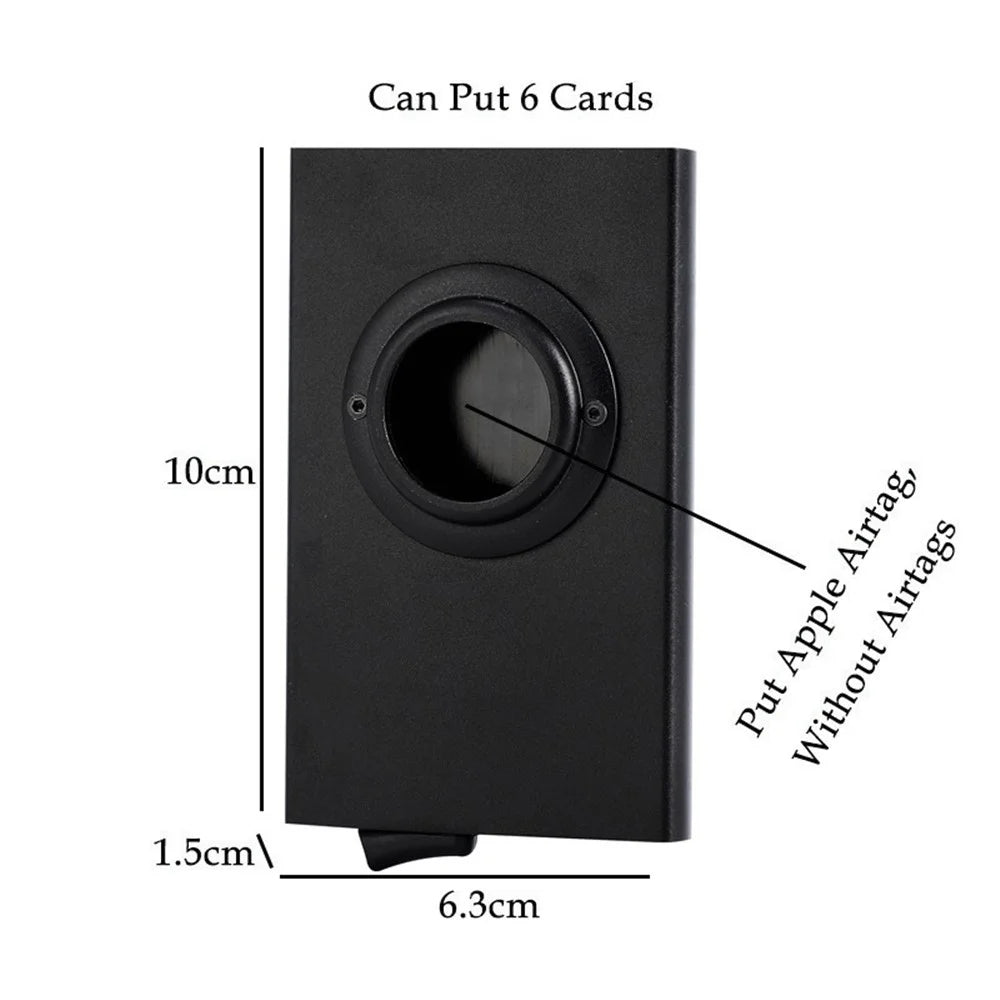 RFID Blocking Card Case Aluminum Alloy Automatic Pop-Up Credit Card Holder Smart Tracker Bag for AirTag  - Black - 5