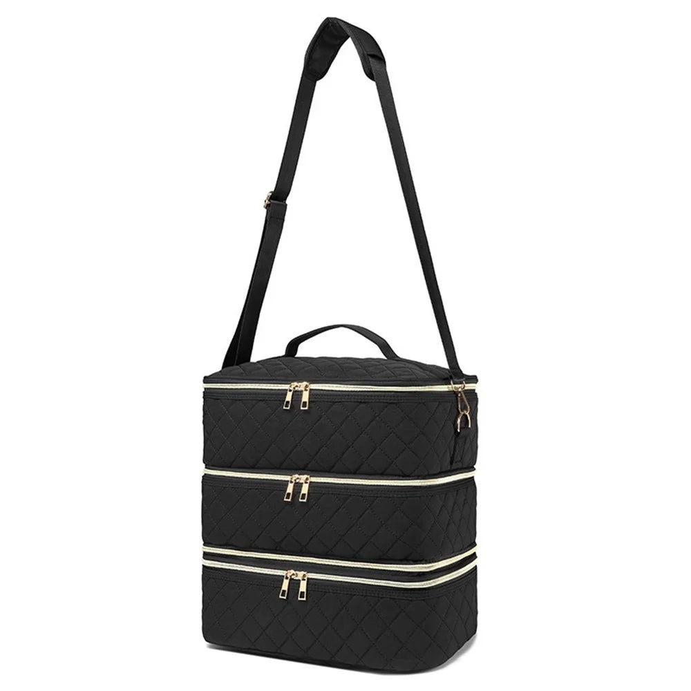 YH3C001 Nail Polish Organizer Bag 3 Layers Nail Polish Carrying Case with Shoulder Strap, Size S - 1