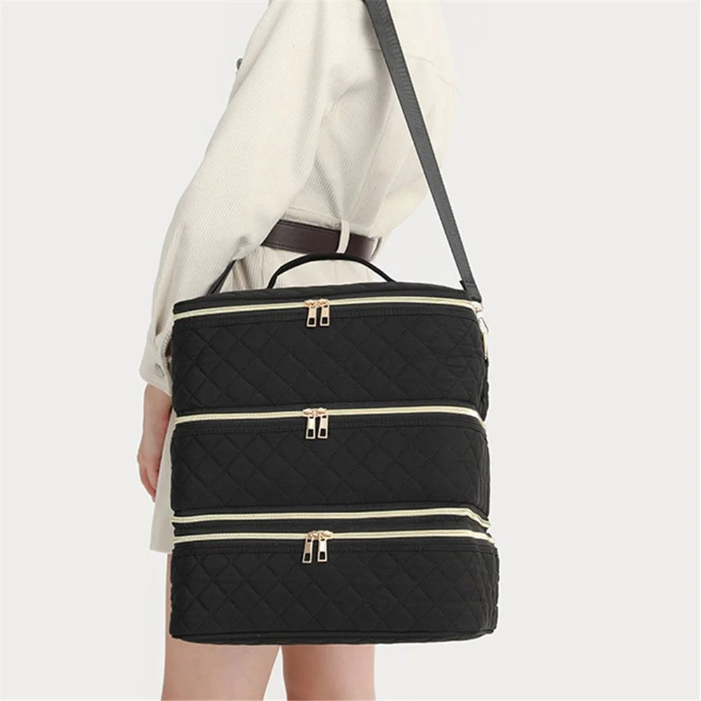 YH3C001 Nail Polish Organizer Bag 3 Layers Nail Polish Carrying Case with Shoulder Strap, Size S - 2