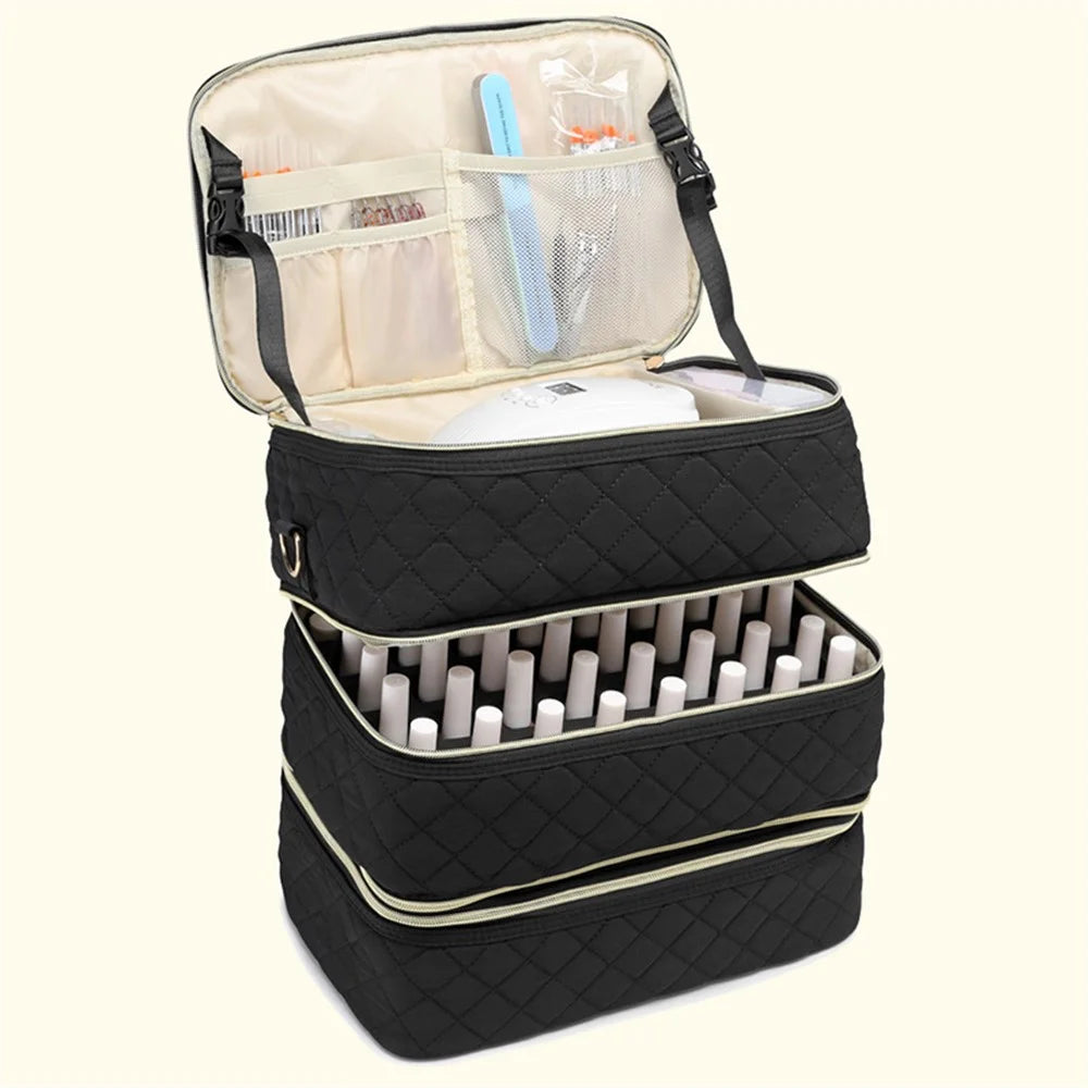 YH3C001 Nail Polish Organizer Bag 3 Layers Nail Polish Carrying Case with Shoulder Strap, Size S - 5