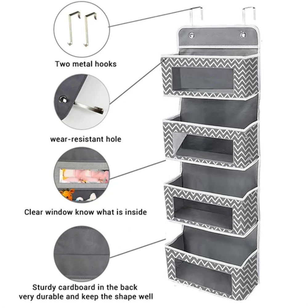 Non-woven Fabric 4 Layer Storage Bag Home Wardrobe Door Back Hanging Organizer - Wave Pattern - 2